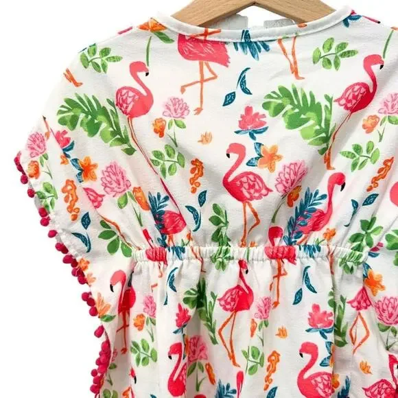 Swim Cover Up Flamingo and Tropical Print Pink, Ivory, Green 2T - Picture 6 of 6